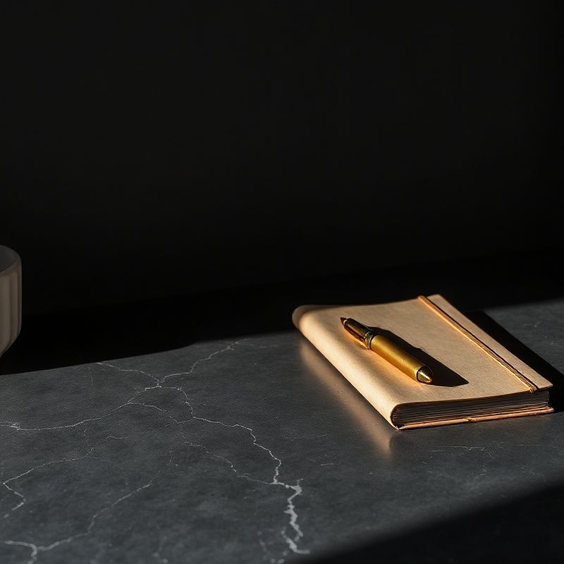 Minimalistički radni stol u charcoal-gold tonovima